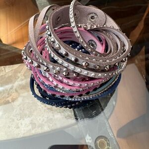 Studded Leather Wrap Bracelet Set - Lavender, Grey, Turquoise, Blue and Navy